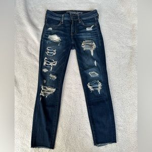 American Eagle Distressed Low-Rise Dark-Wash Blue Jeans - Size 2